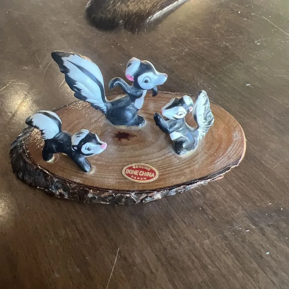 VTG 3-PC Miniature Skunk Figurine Set Bone China Tallest - 1.75